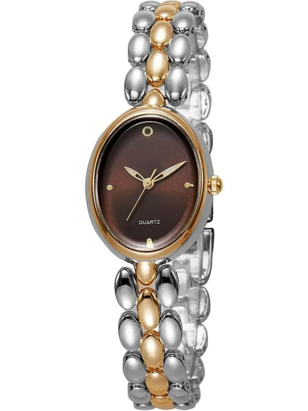 Women’s Two Color Brown Lightweight Oval Dial Quartz Analog Elegant Wrist Watch